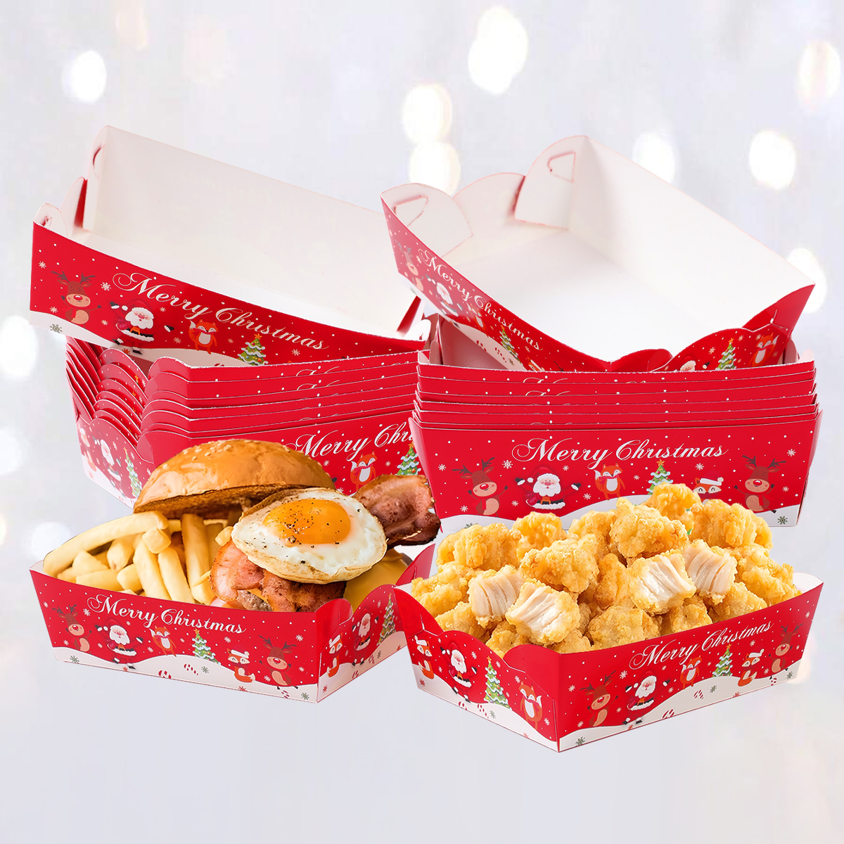 Xmas Food Snacks - Christmas Paper Food Tray Merry Christmas