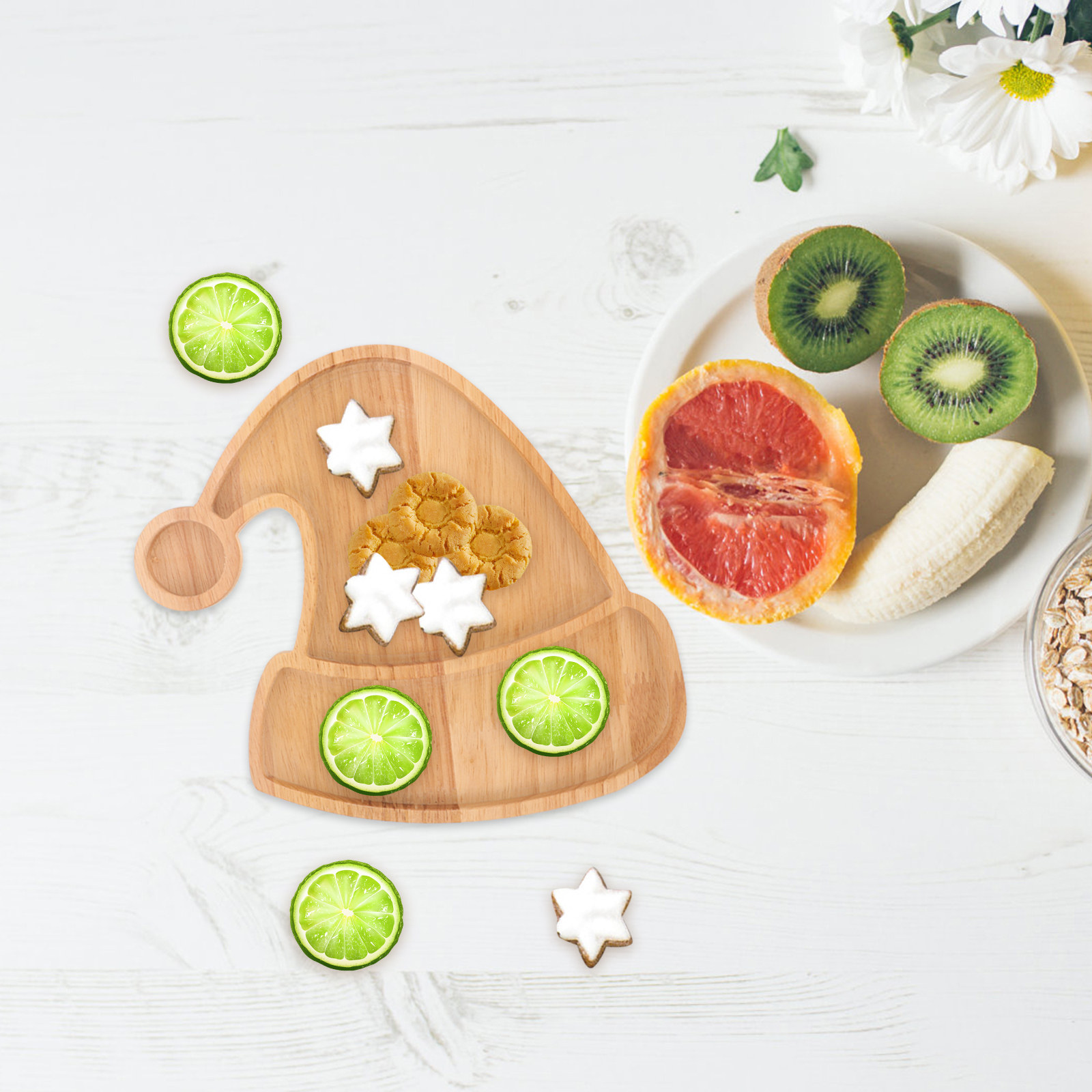 Xmas Food Snacks - Wooden Christmas Hat Tray Cute Cartoon