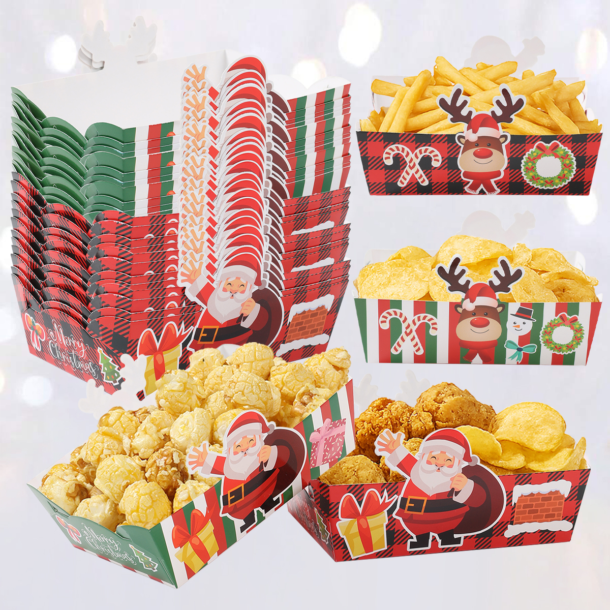 Xmas Food Snacks - 24pcs Christmas Mini Snack Trays Happy