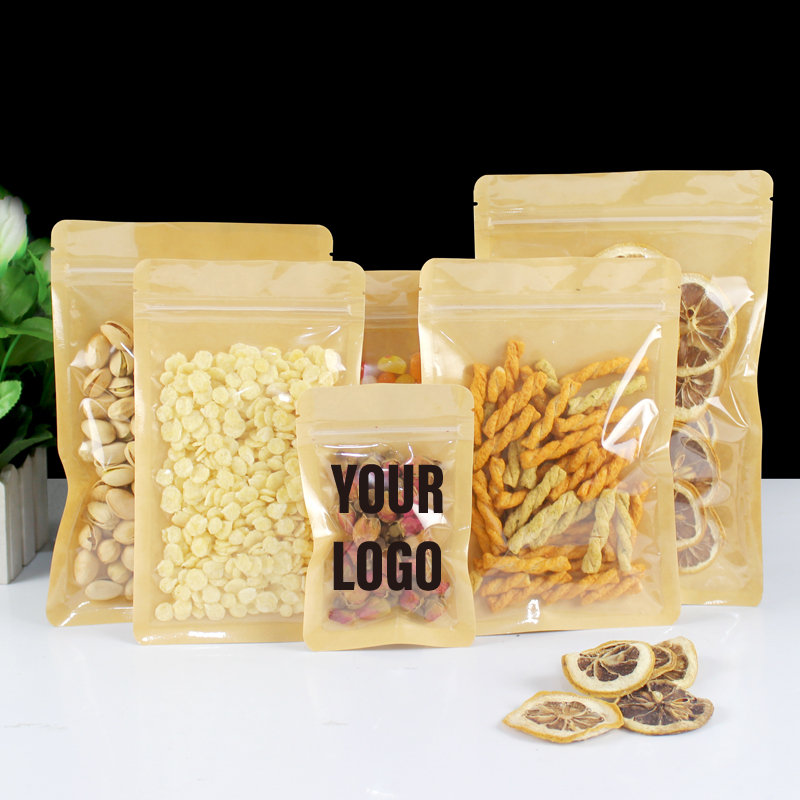 Logo Food Snack - 100pcs Eco-friendly Kraft Paper Stand-Up Bags