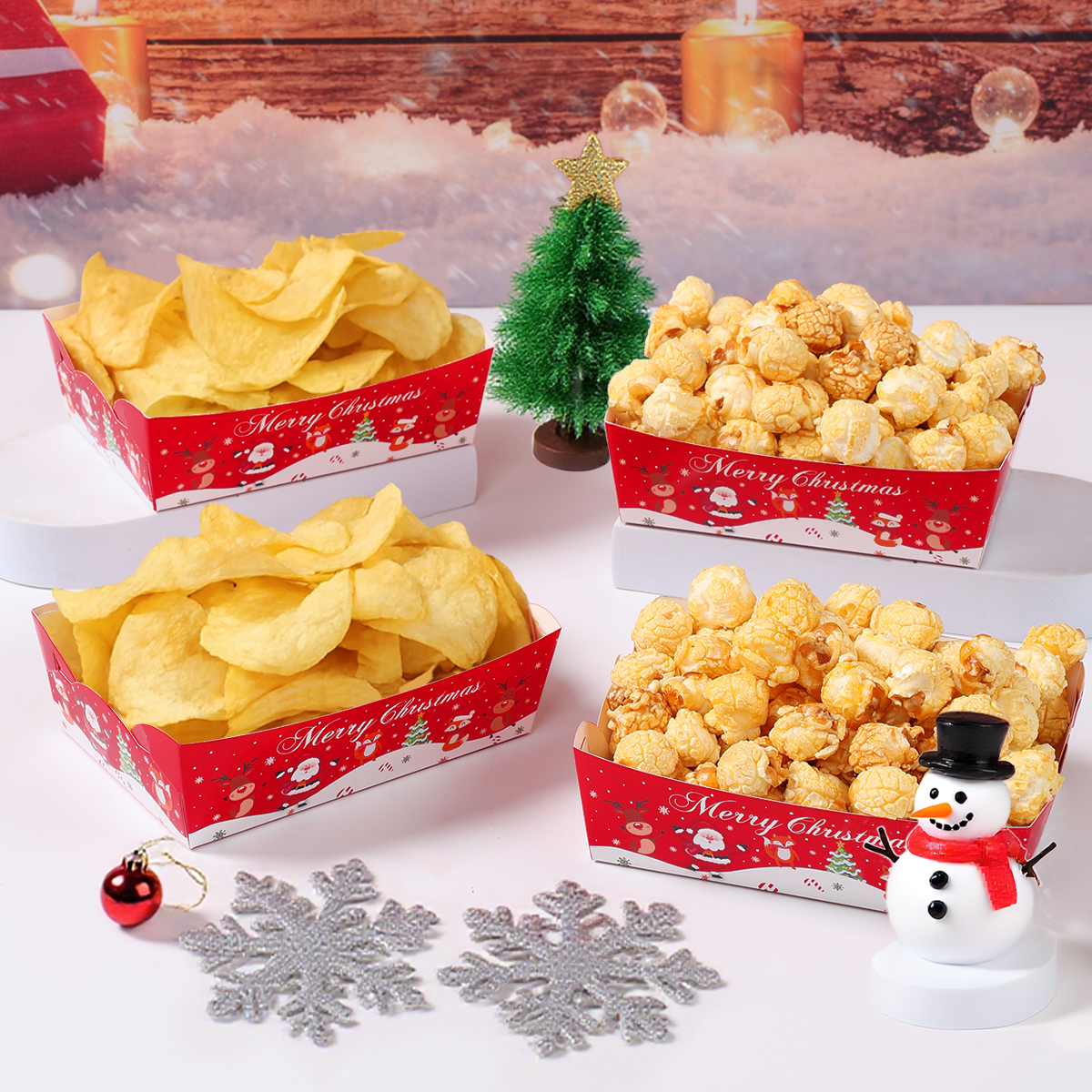 Xmas Food Snacks - Christmas Paper Food Tray Merry Christmas