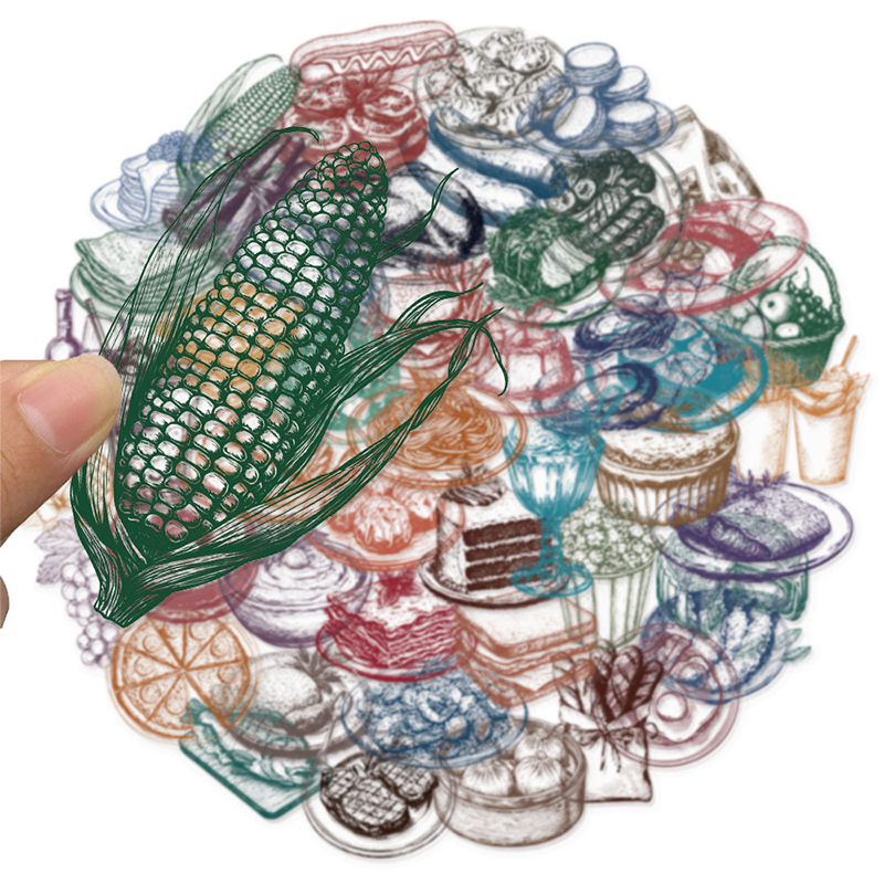 50PCS Retro Food Stickers Set  - đánh giá và giá Yummy Food Snacks